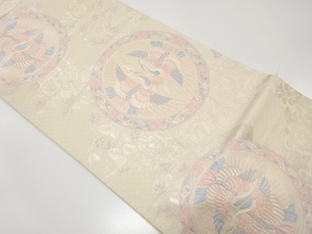 アンティーク　双鶴丸文織り出し袋帯（材料）